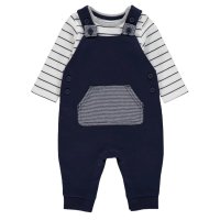 GX551: Baby Boys Navy Dungaree & Stripe Bodysuit Outfit  (0-18 months)